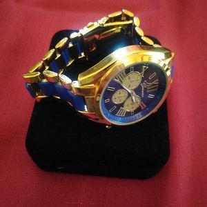 Geneva Gold and Blue chain link watch